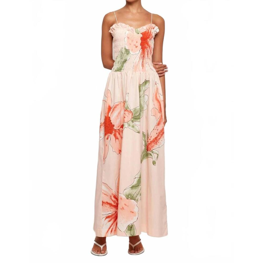 NEW SWF ruffled bodice midi dress in hibiscus glow